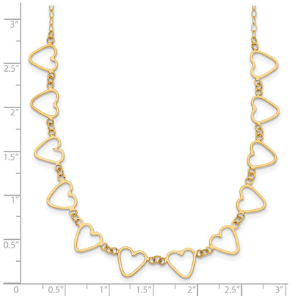 14K Open Flat Hearts 18 inch Necklace Plus 2 inch Extender