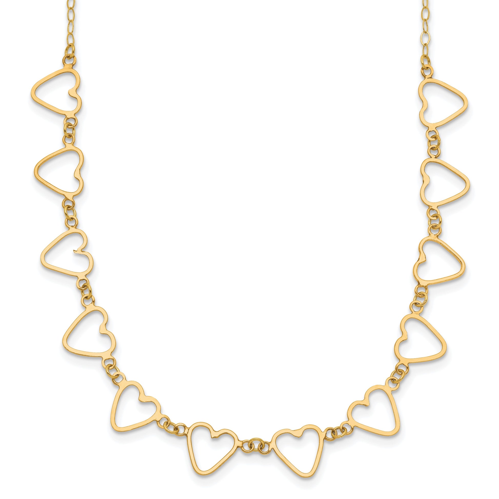 14K Open Flat Hearts 18 inch Necklace Plus 2 inch Extender