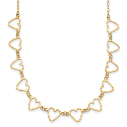 14K Open Flat Hearts 18 inch Necklace Plus 2 inch Extender