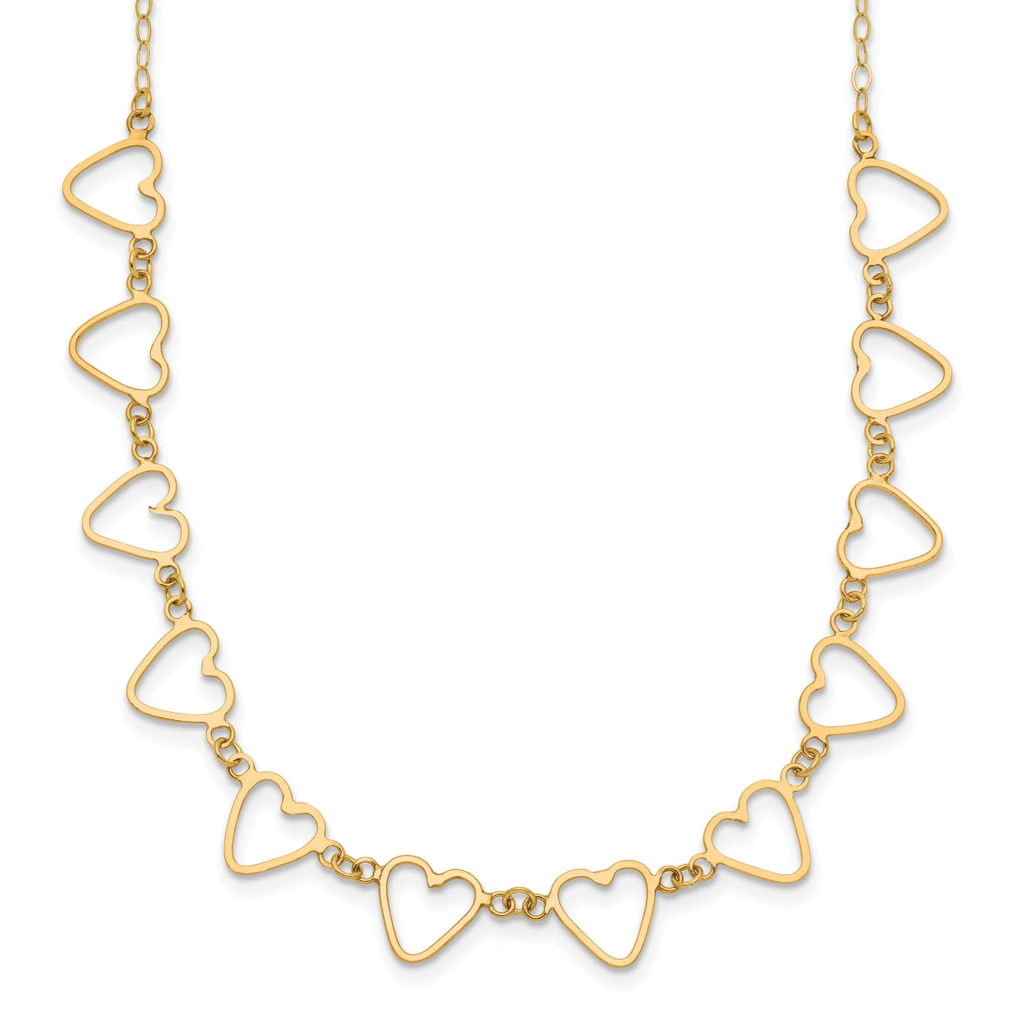 14K Open Flat Hearts 16 inch Necklace Plus 2 inch Extender