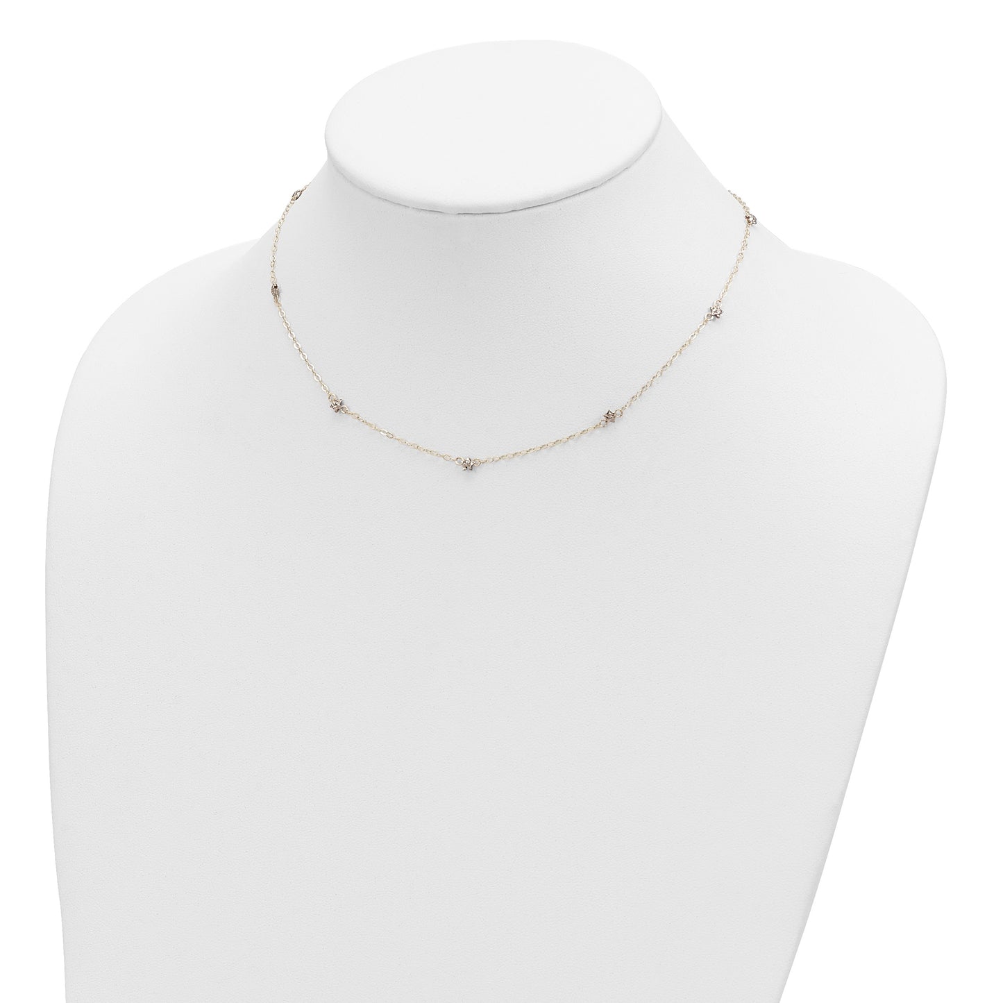 14K Two-tone Diamond-cut Stars with Oval Chain 16 inch Station Necklace Plus 2 inch Extender