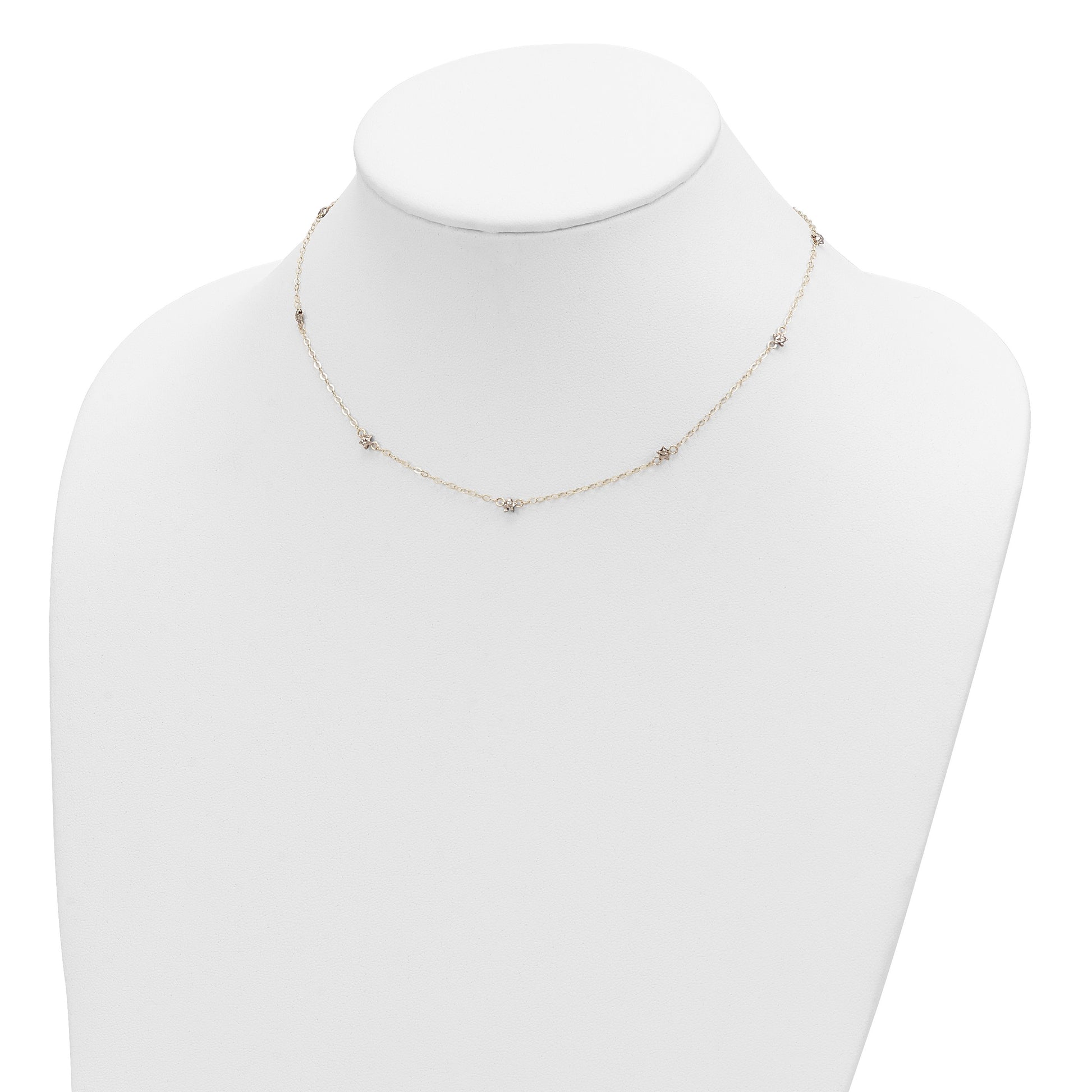 14K Two-tone Diamond-cut Stars with Oval Chain 16 inch Station Necklace Plus 2 inch Extender