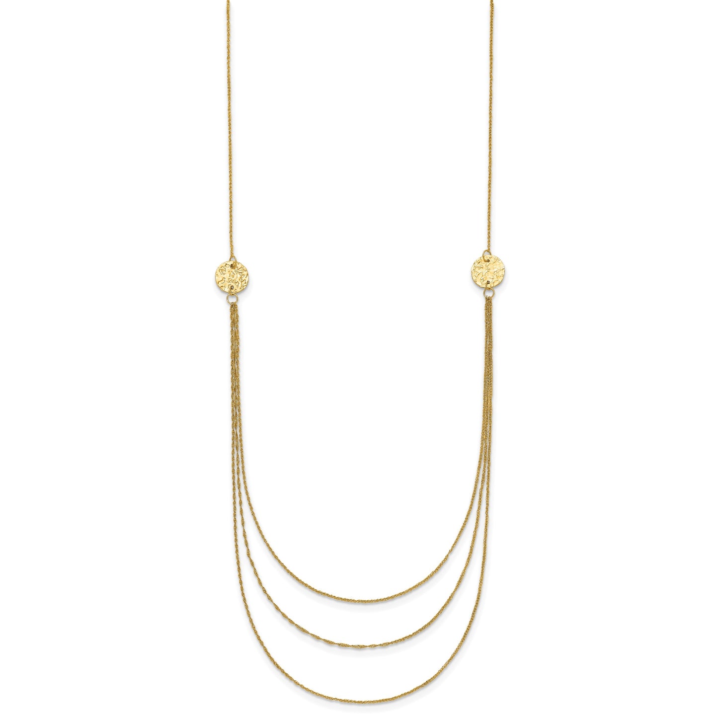 14K 3-Layer Ropa Chain Bib with Textured Side Circles 16 inch Necklace Plus 2 inch Extender