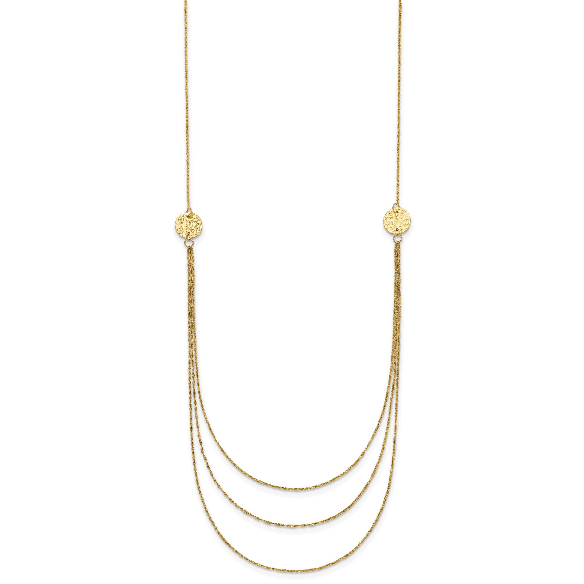 14K 3-Layer Ropa Chain Bib with Textured Side Circles 16 inch Necklace Plus 2 inch Extender