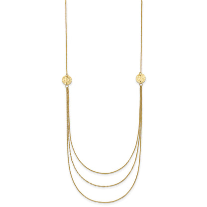 14K 3-Layer Ropa Chain Bib with Textured Side Circles 16 inch Necklace Plus 2 inch Extender