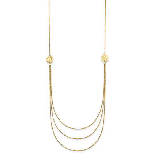 14K 3-Layer Ropa Chain Bib with Textured Side Circles 16 inch Necklace Plus 2 inch Extender