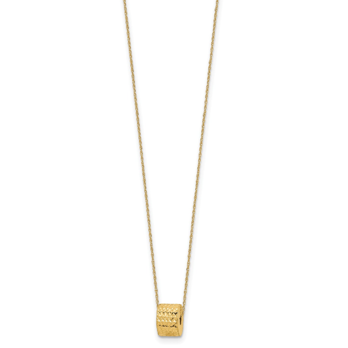 14K Rope Chain with Textured Barrel Bead 16 inch Necklace Plus 2 inch Extension