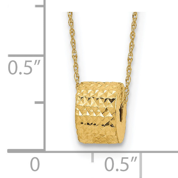 14K Rope Chain with Textured Barrel Bead 16 inch Necklace Plus 2 inch Extension