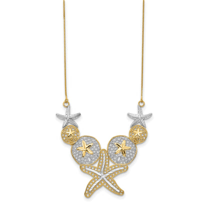 14k with White Rhodium Diamond-cut Starfish and Sand Dollar 18 inch Necklace