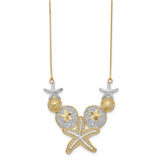 14k with White Rhodium Diamond-cut Starfish and Sand Dollar 18 inch Necklace