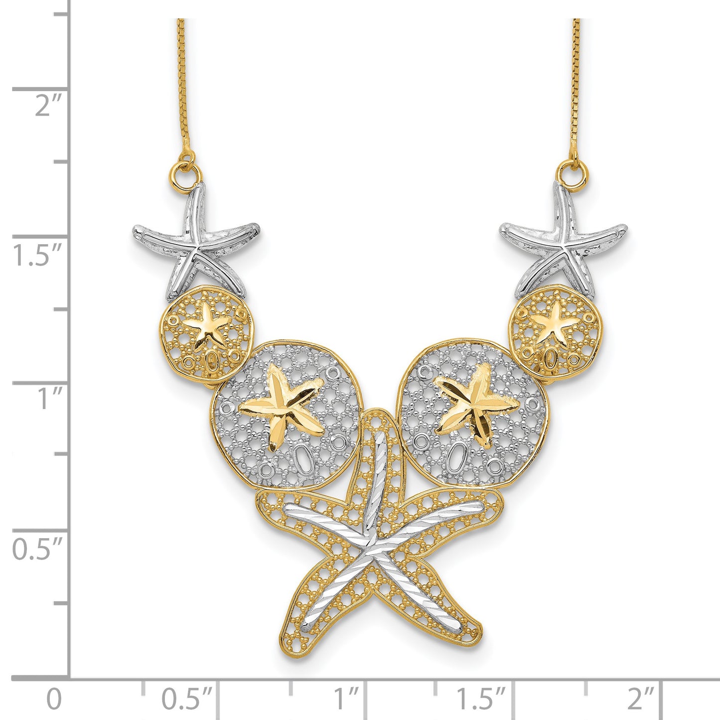 14k with White Rhodium Diamond-cut Starfish and Sand Dollar 18 inch Necklace