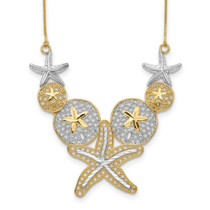 14k & Rhodium Diamond-cut Starfish and Sand Dollar Necklace