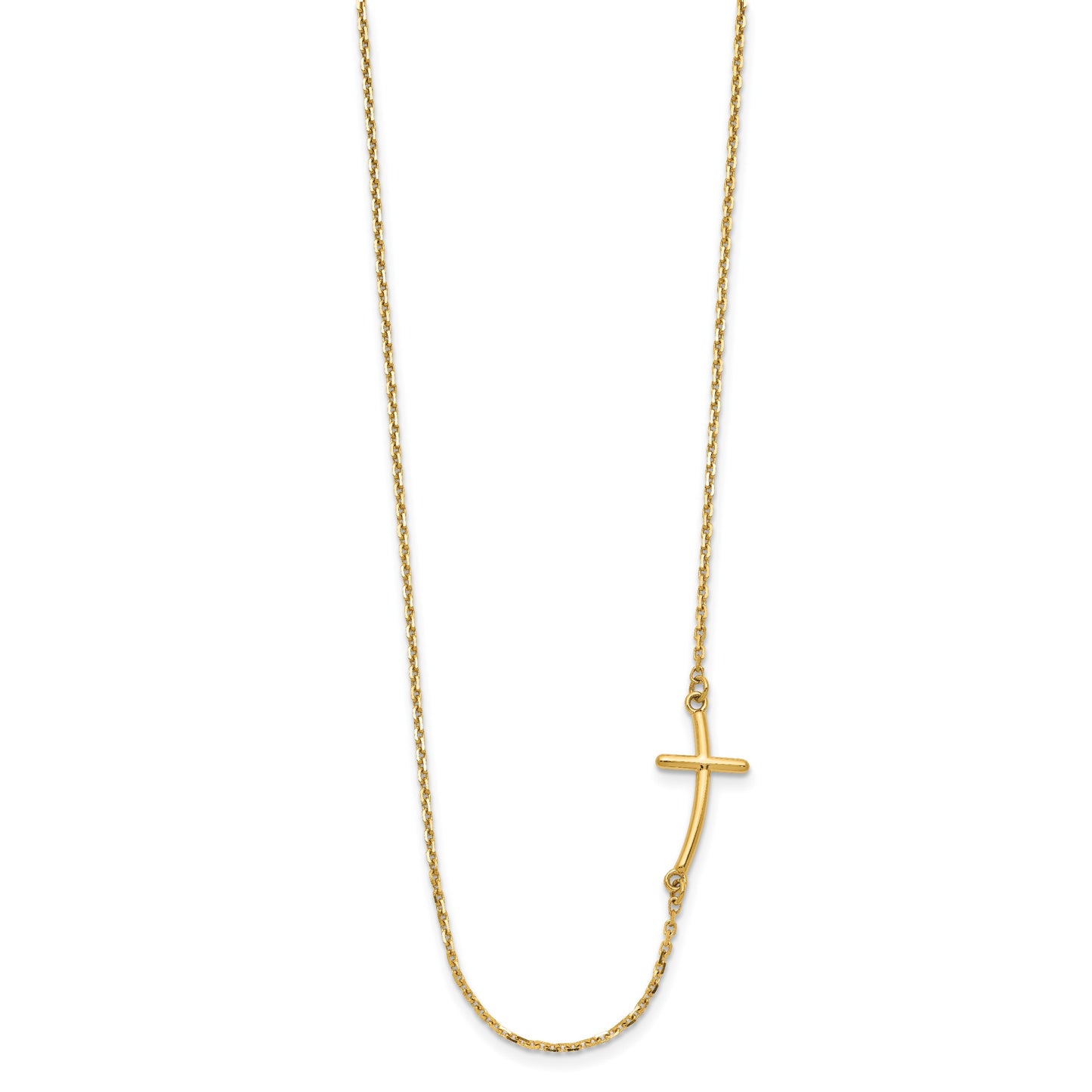 14k Polished Small Sideways Curved Cross 19 inch Necklace