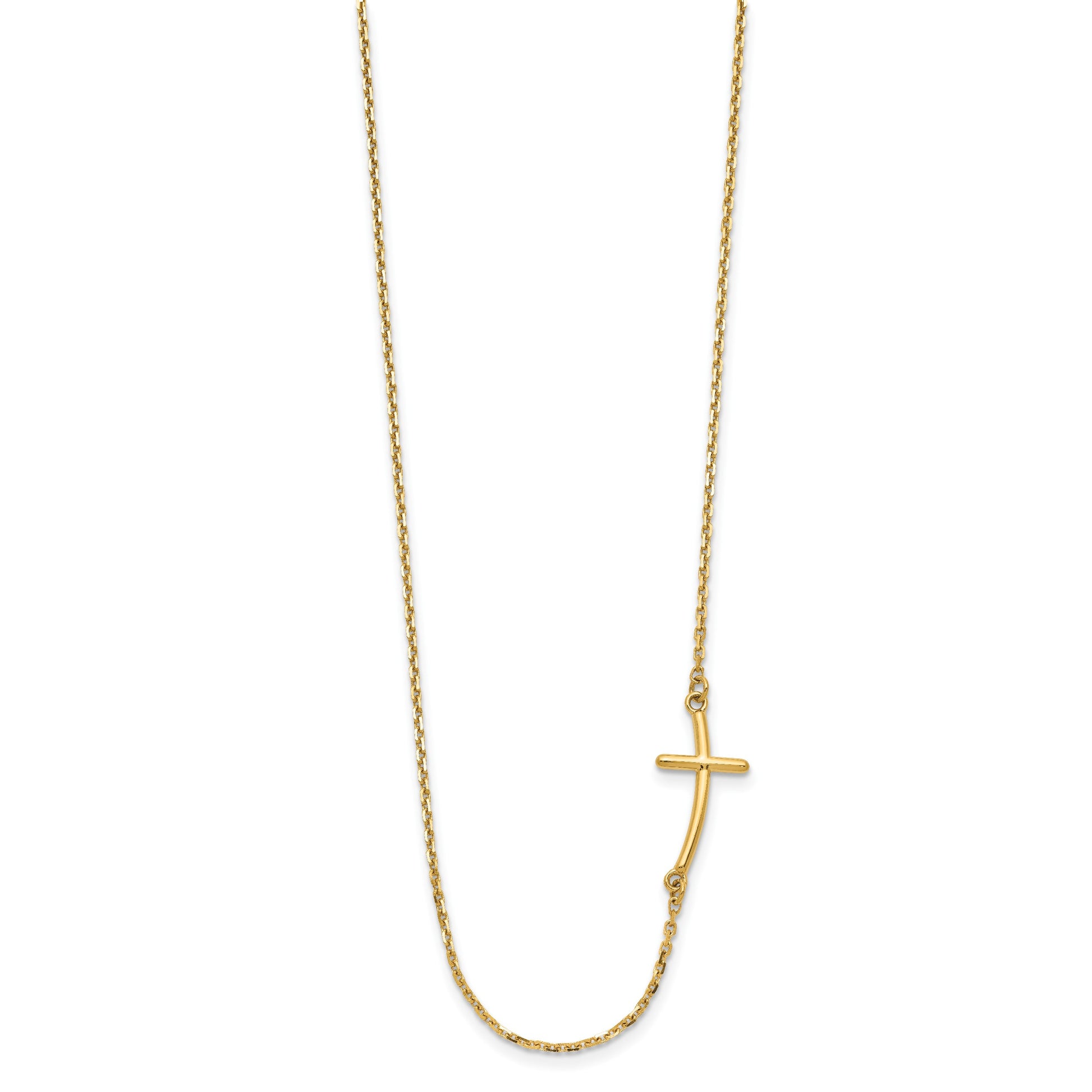 14k Polished Small Sideways Curved Cross 19 inch Necklace