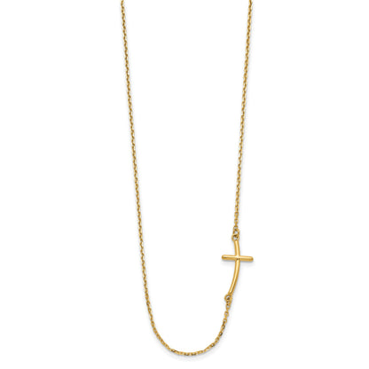 14k Polished Small Sideways Curved Cross 19 inch Necklace