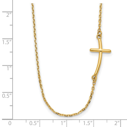 14k Polished Small Sideways Curved Cross 19 inch Necklace