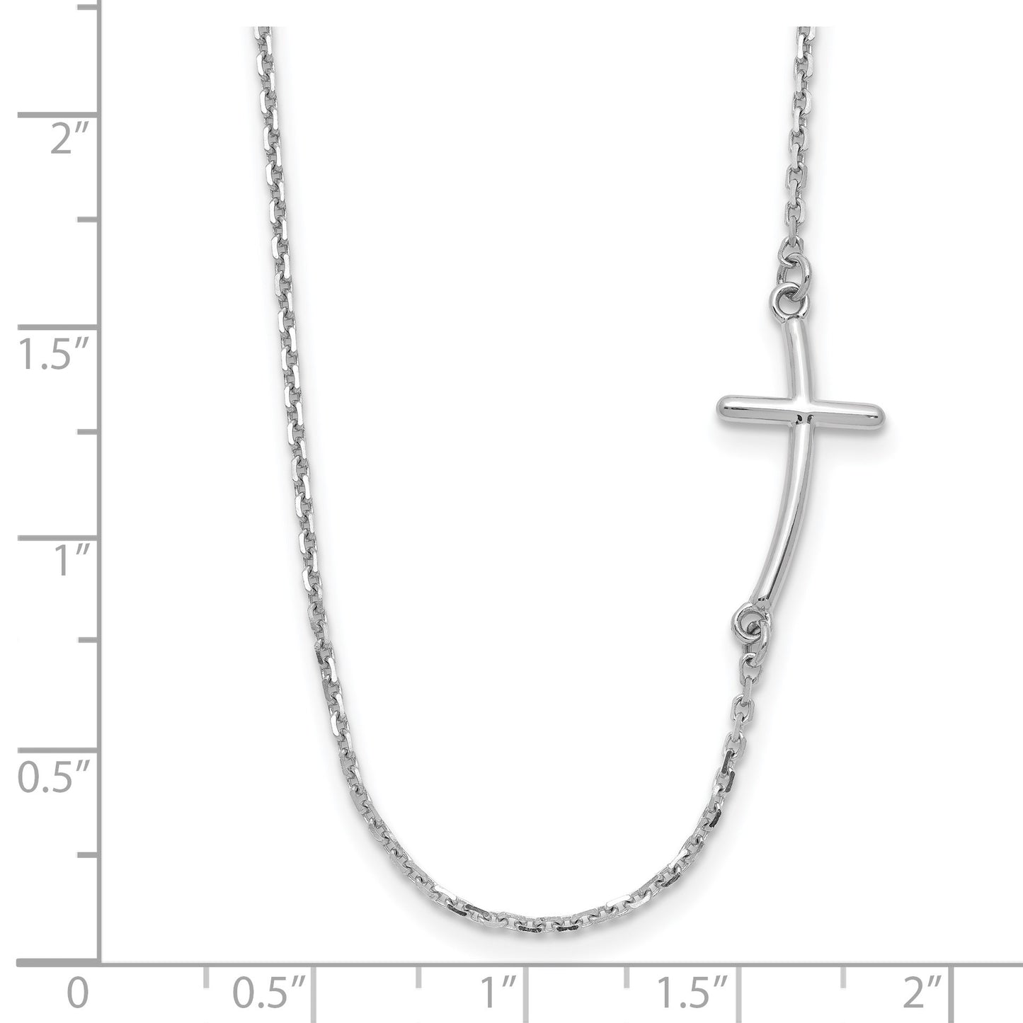 14k White Gold Polished Small Sideways Curved Cross 19 inch Necklace