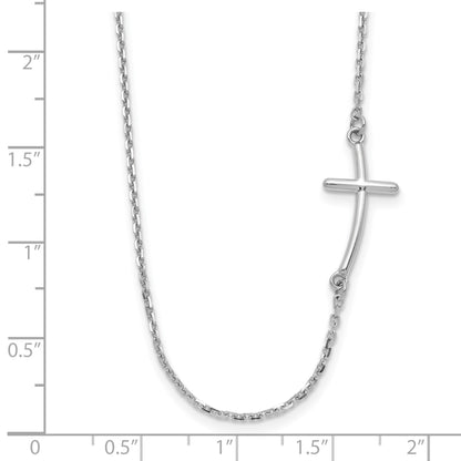 14k White Gold Polished Small Sideways Curved Cross 19 inch Necklace