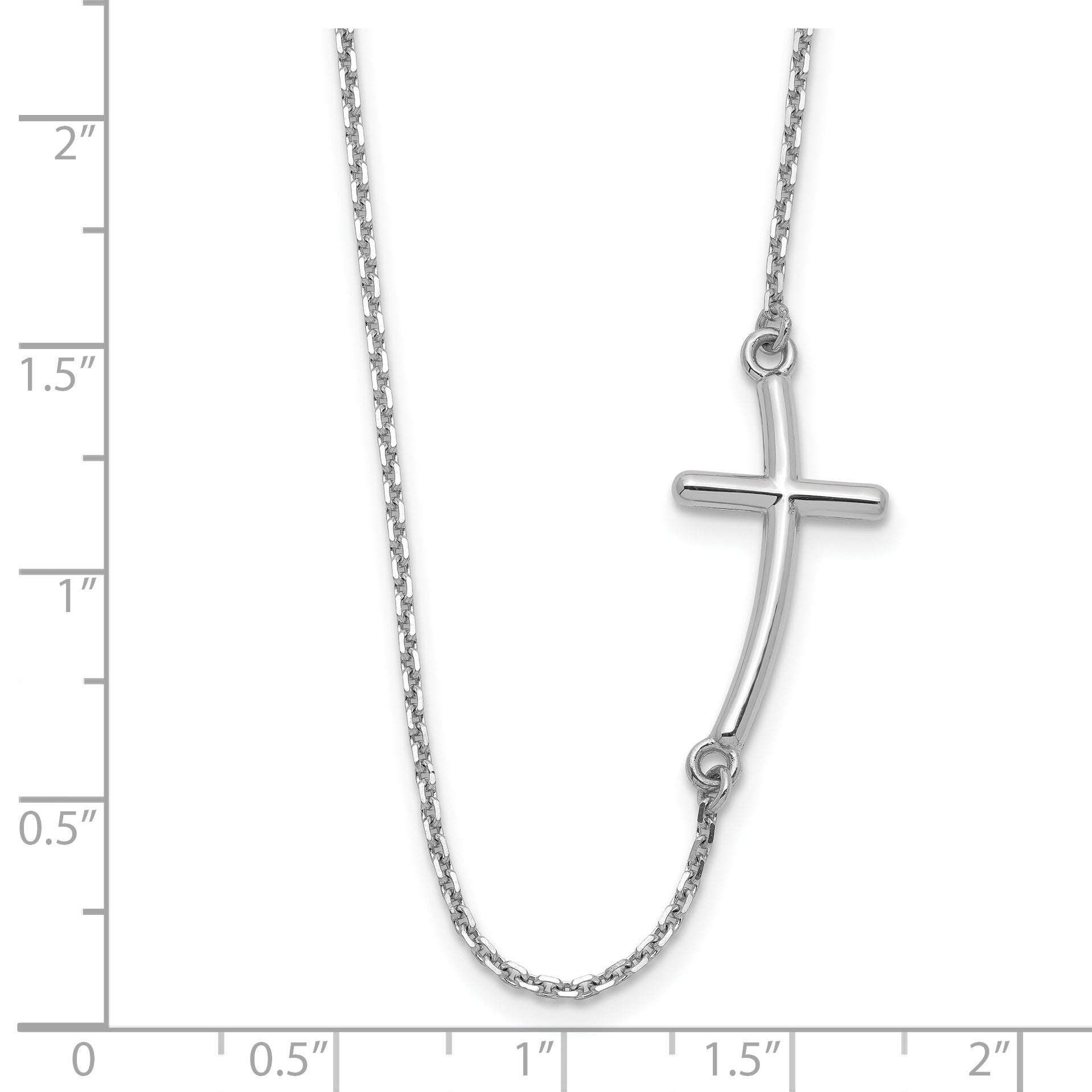 14k White Gold Polished Large Sideways Curved Cross 19 inch Necklace