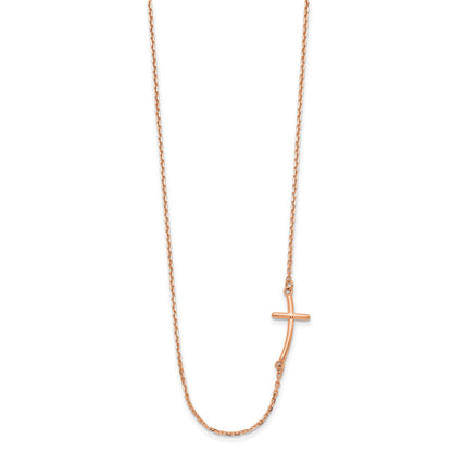14k Rose Gold Polished Small Sideways Curved Cross 19 inch Necklace