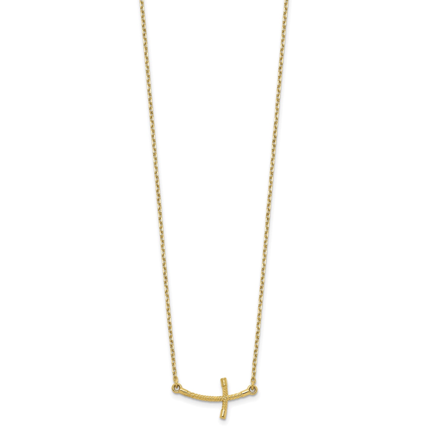 14k Small Sideways Curved Twist Cross 19 inch Necklace