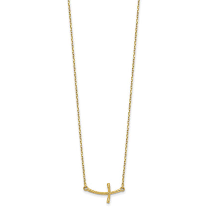 14k Small Sideways Curved Twist Cross 19 inch Necklace