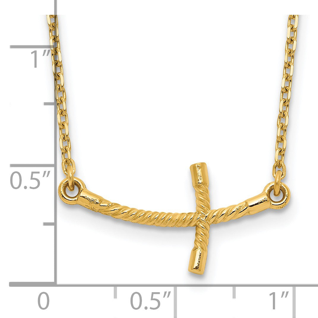 14k Small Sideways Curved Twist Cross 19 inch Necklace