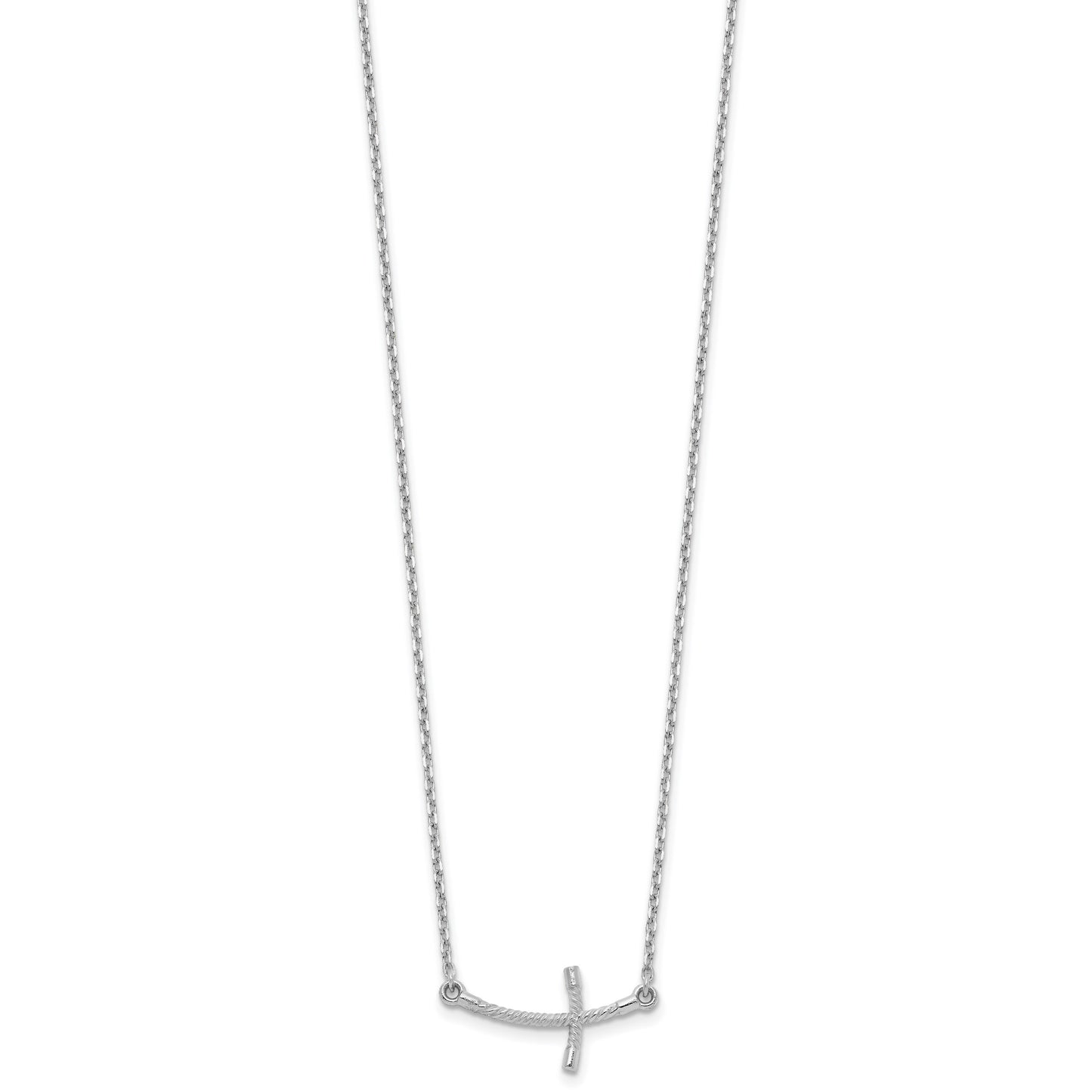 14k White Gold Small Sideways Curved Twist Cross 19 inch Necklace