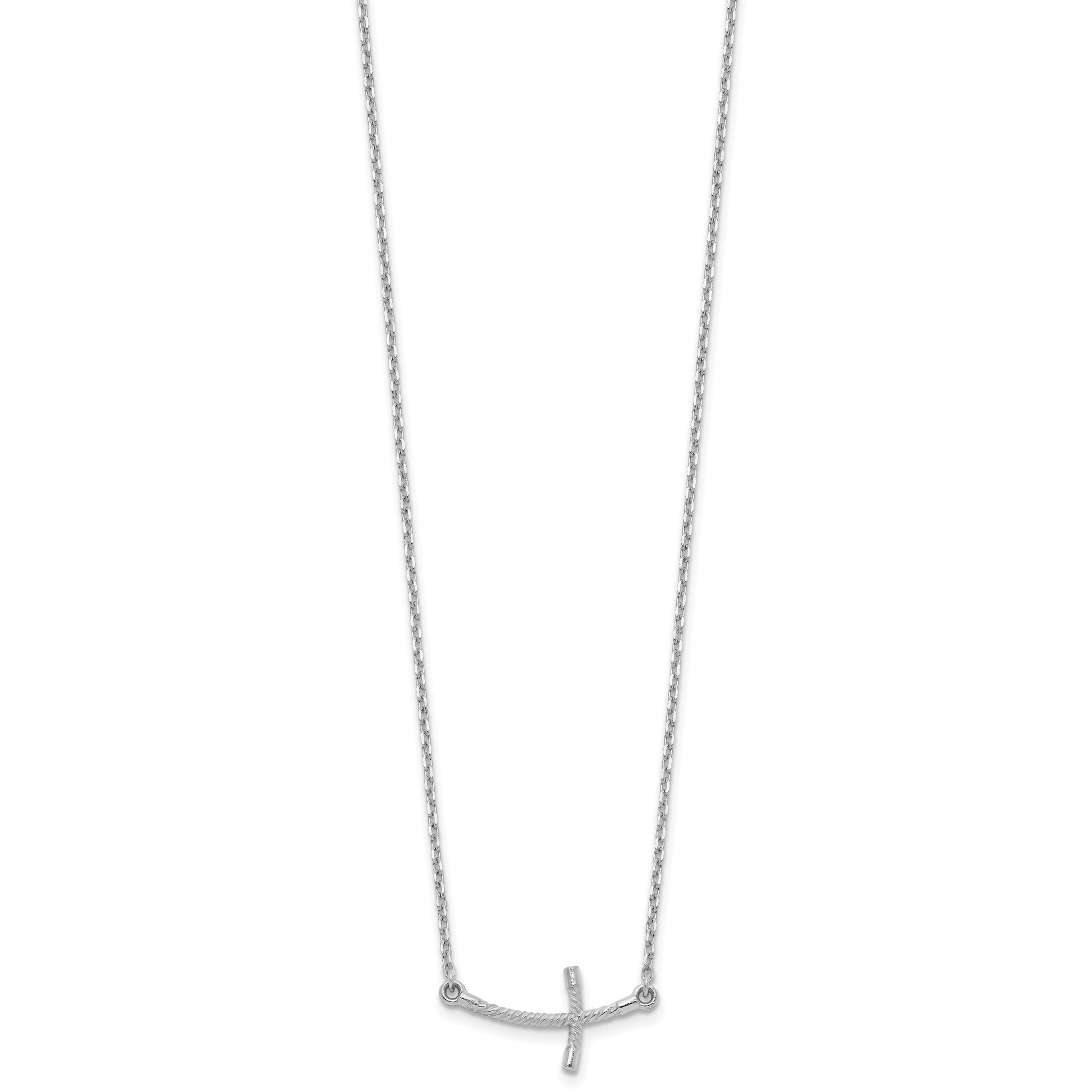 14k White Gold Small Sideways Curved Twist Cross 19 inch Necklace
