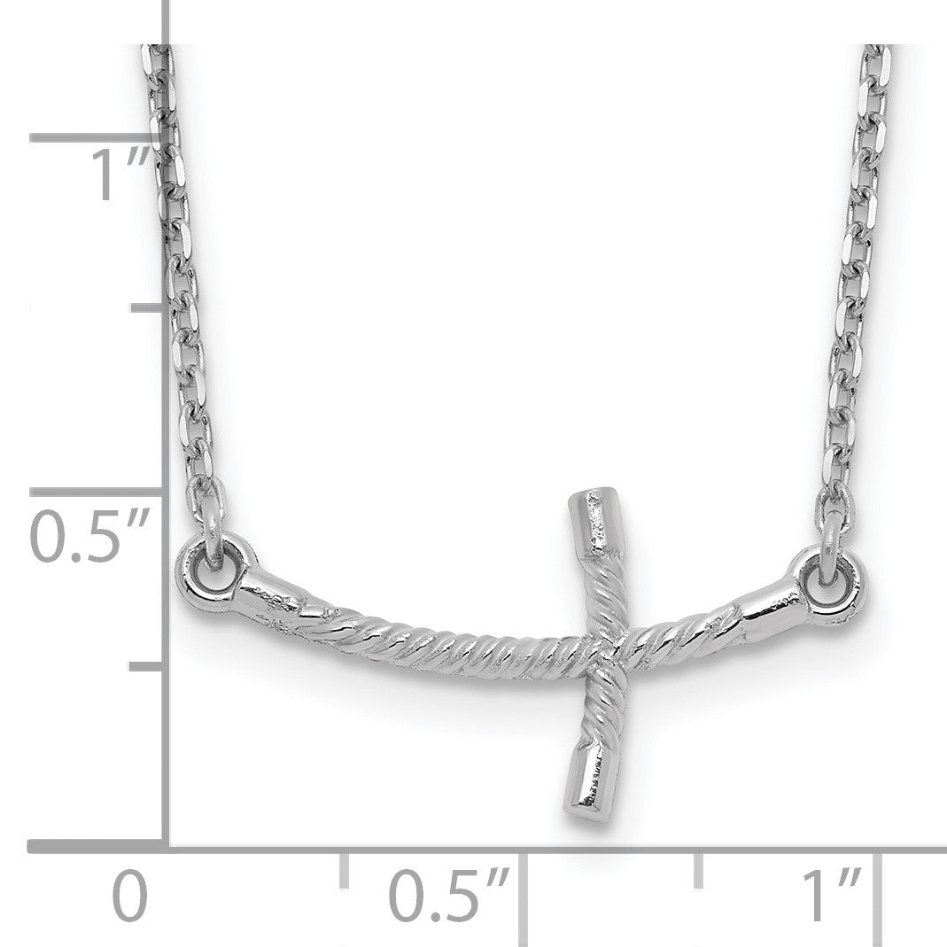 14k White Gold Small Sideways Curved Twist Cross 19 inch Necklace