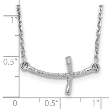 14k White Gold Small Sideways Curved Twist Cross 19 inch Necklace