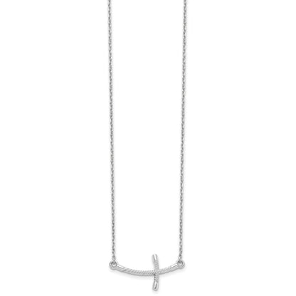 14k White Gold Large Sideways Curved Twist Cross 19 inch Necklace