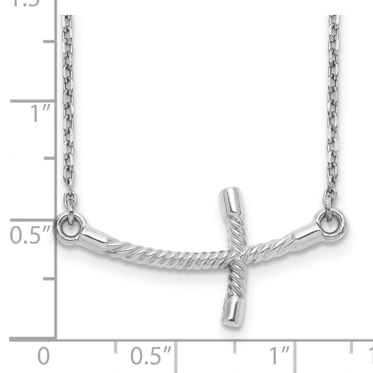 14k White Gold Large Sideways Curved Twist Cross 19 inch Necklace
