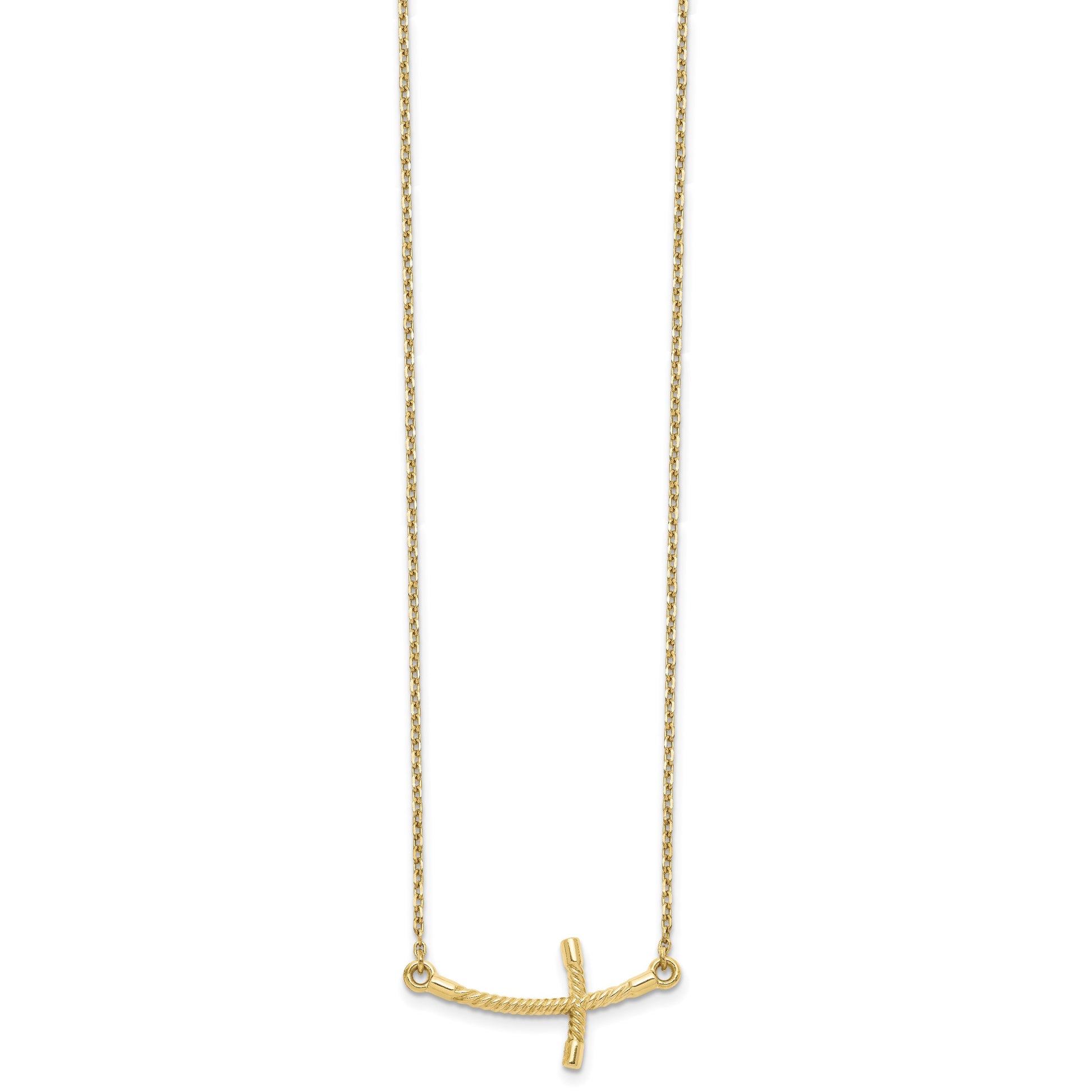 14k Large Sideways Curved Twist Cross 19 inch Necklace