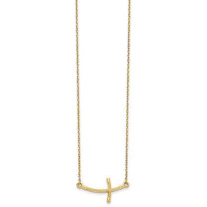 14k Large Sideways Curved Twist Cross 19 inch Necklace