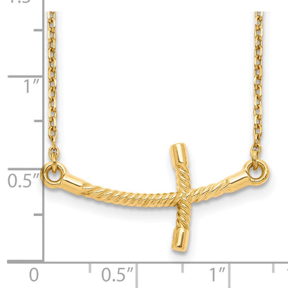 14k Large Sideways Curved Twist Cross 19 inch Necklace