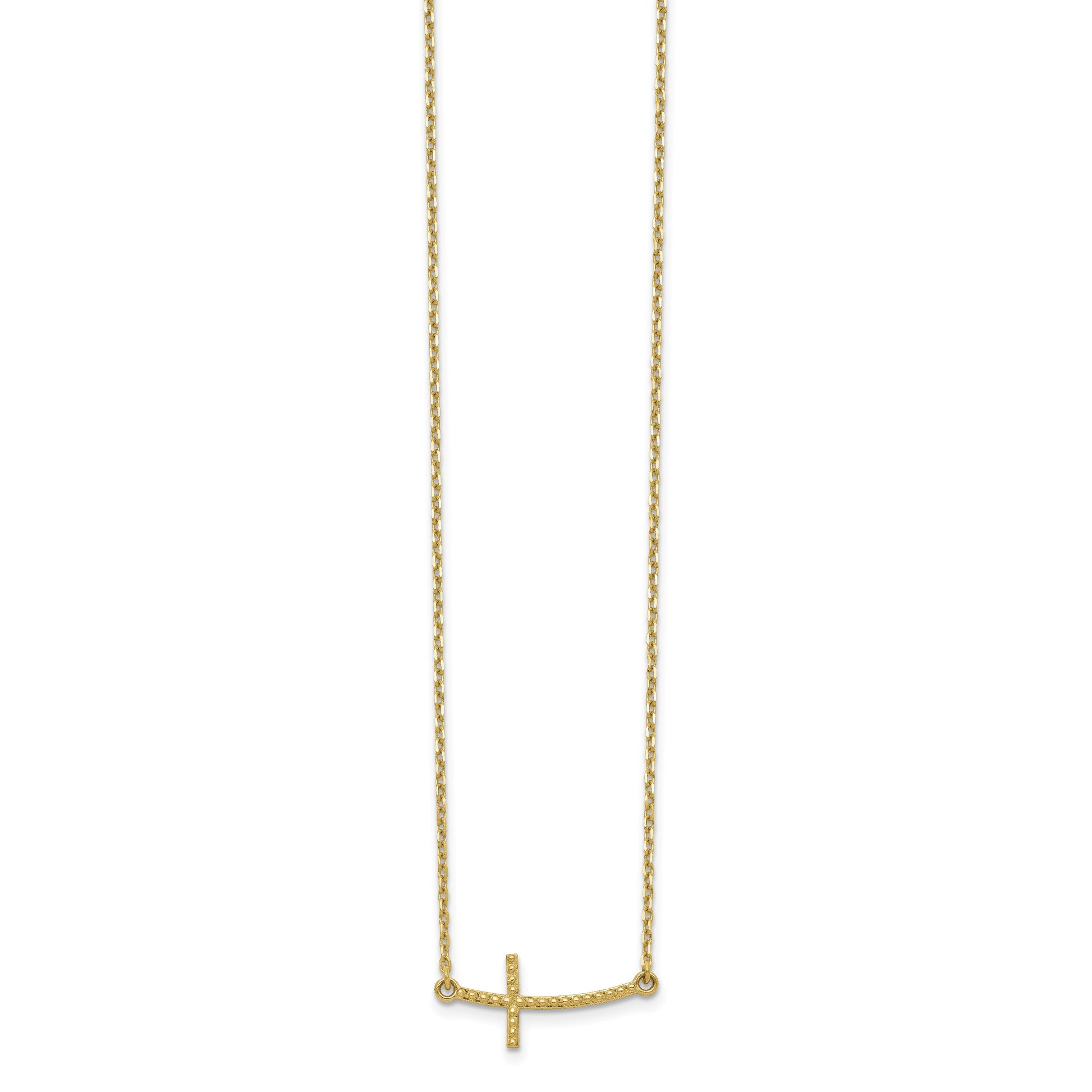 14k Curved Textured Sideways Cross 19 inch Necklace