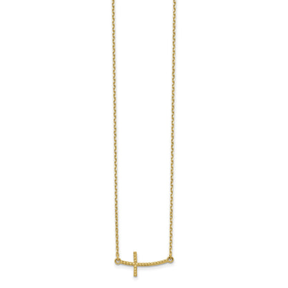 14k Curved Textured Sideways Cross 19 inch Necklace