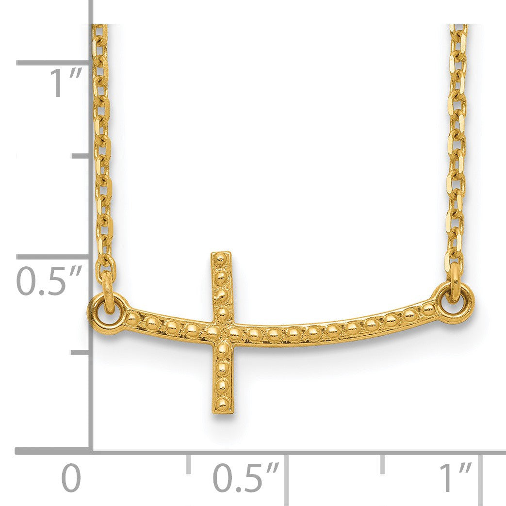 14k Curved Textured Sideways Cross 19 inch Necklace