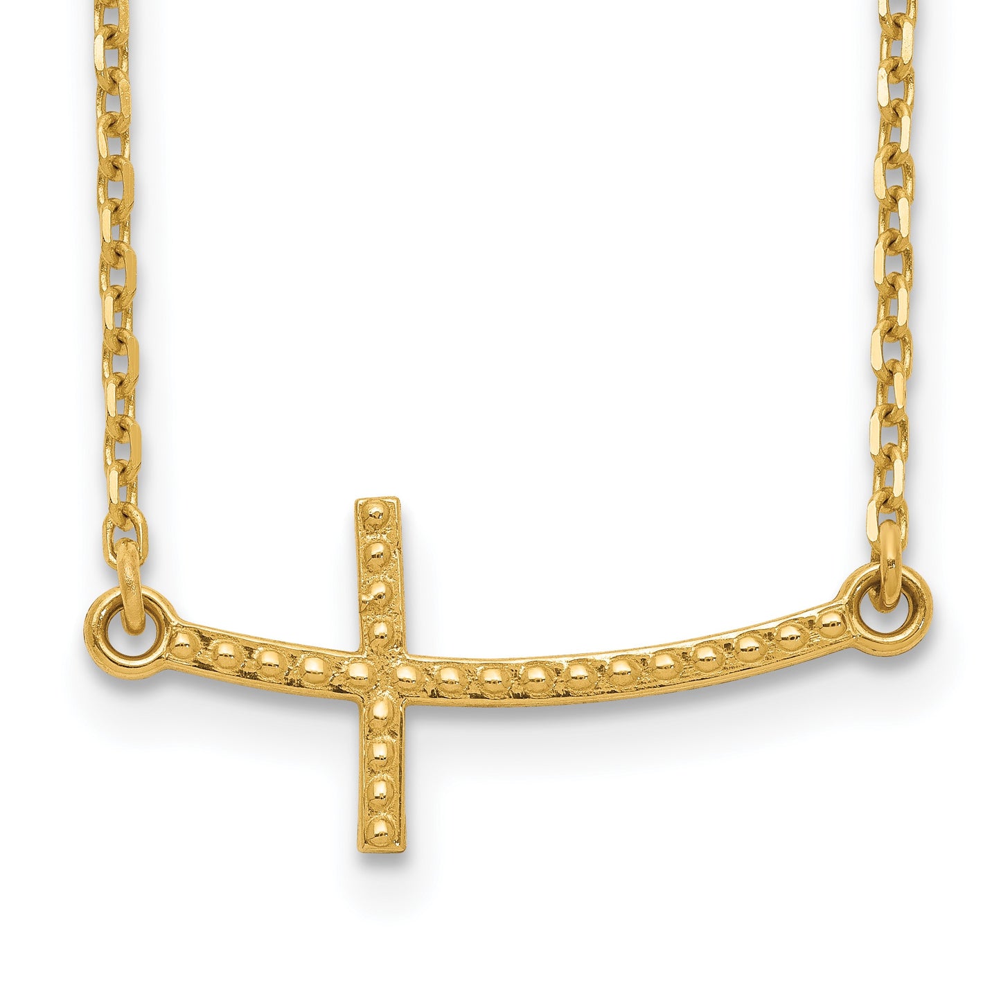 14k Curved Textured Sideways Cross 19 inch Necklace