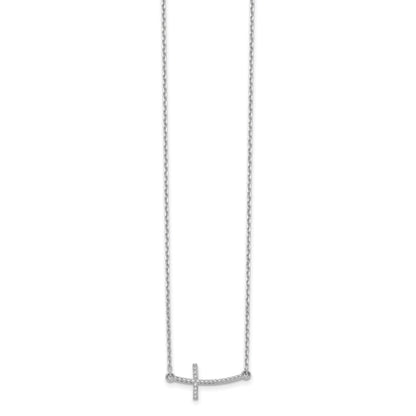 14k White Gold Curved Textured Sideways Cross 19 inch Necklace