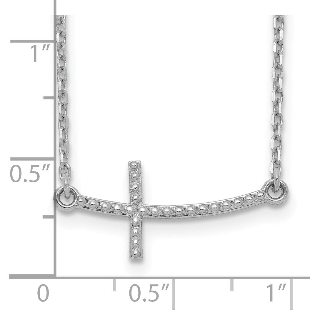 14k White Gold Curved Textured Sideways Cross 19 inch Necklace