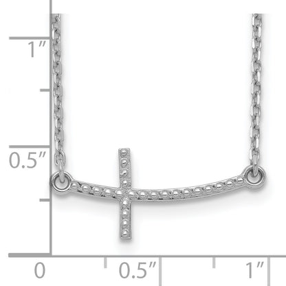 14k White Gold Curved Textured Sideways Cross 19 inch Necklace