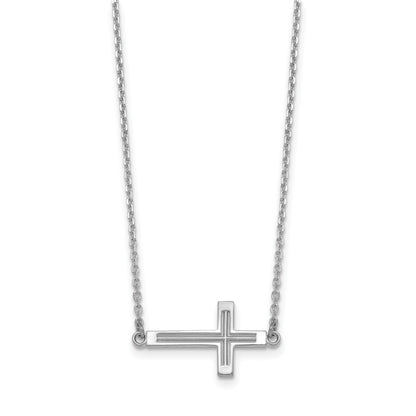 14k White Gold Polished Cut-out Sideways Cross 19 inch Necklace