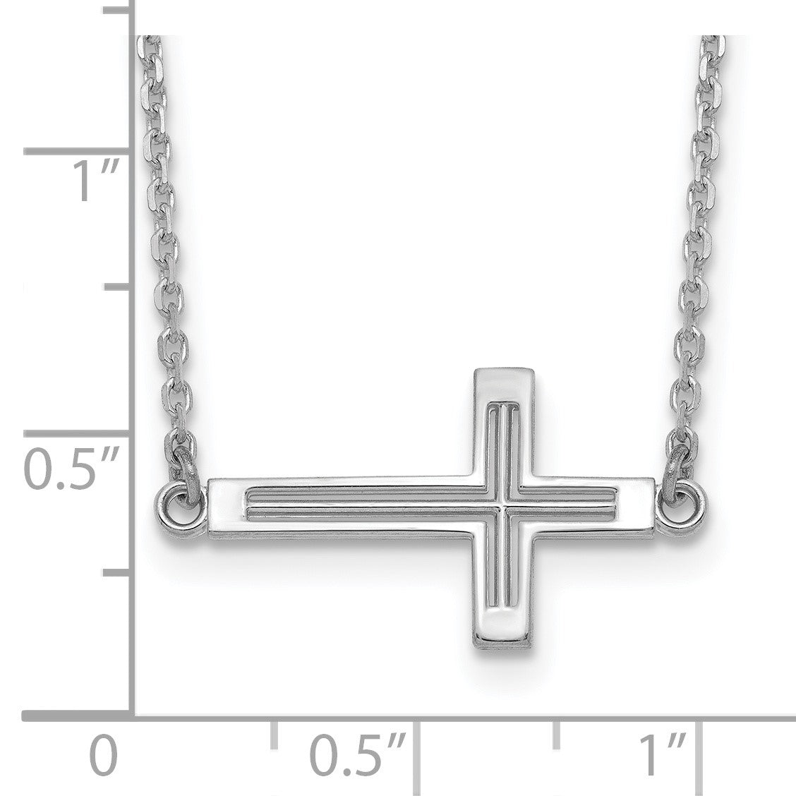 14k White Gold Polished Cut-out Sideways Cross 19 inch Necklace