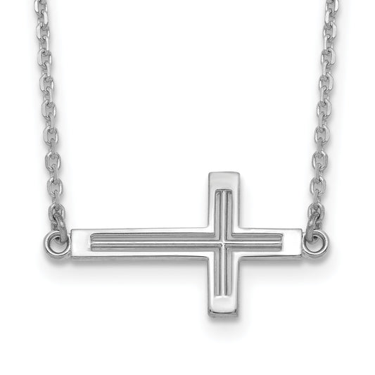 14k White Gold Polished Cut-out Sideways Cross 19 inch Necklace