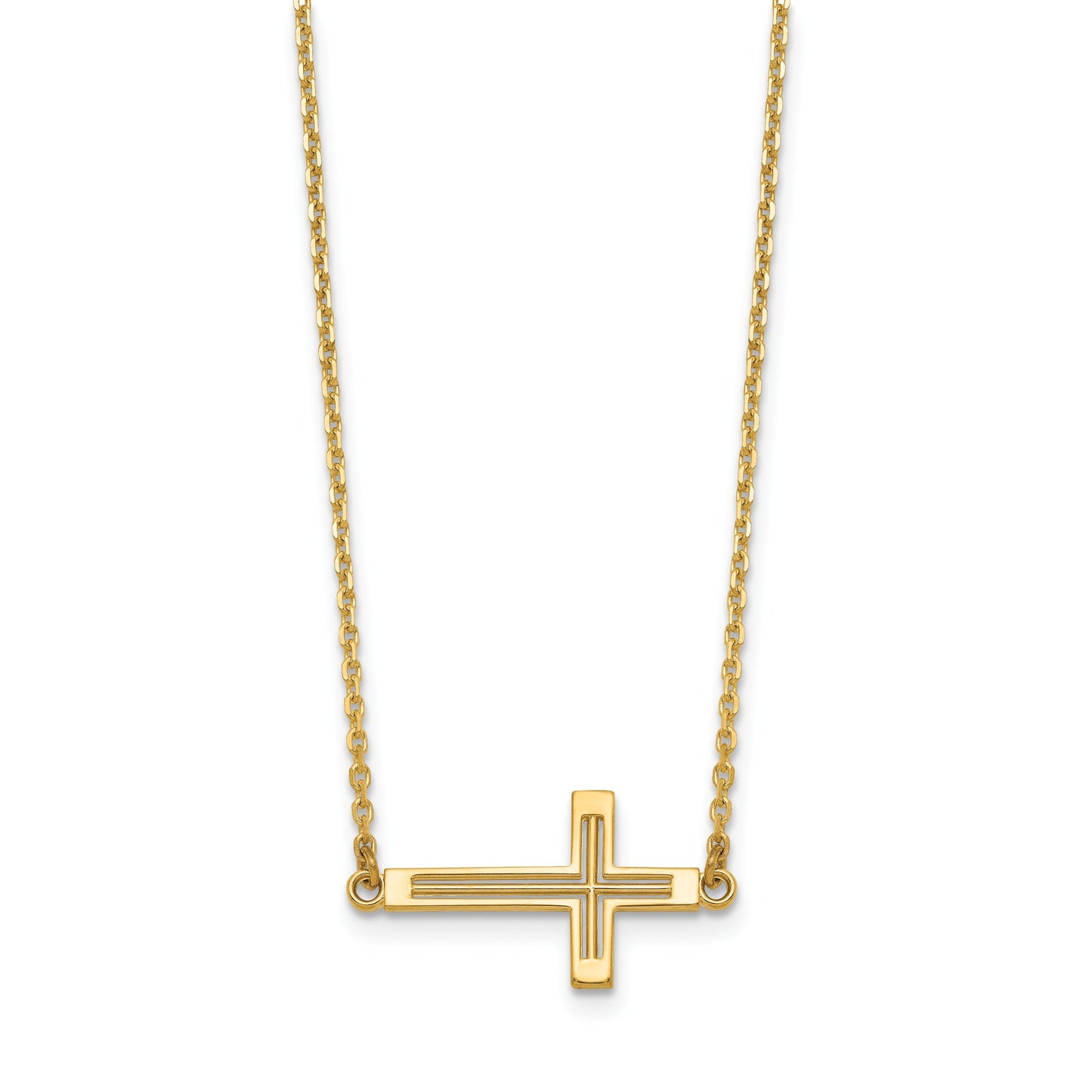 14k Polished Cut-out Sideways Cross 19 inch Necklace