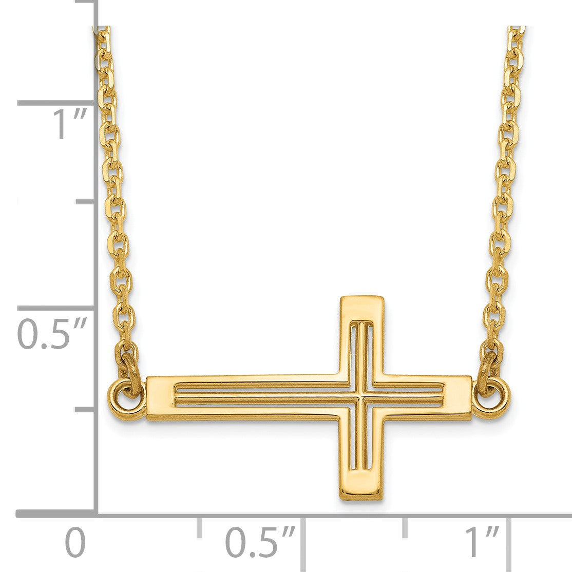 14k Polished Cut-out Sideways Cross 19 inch Necklace