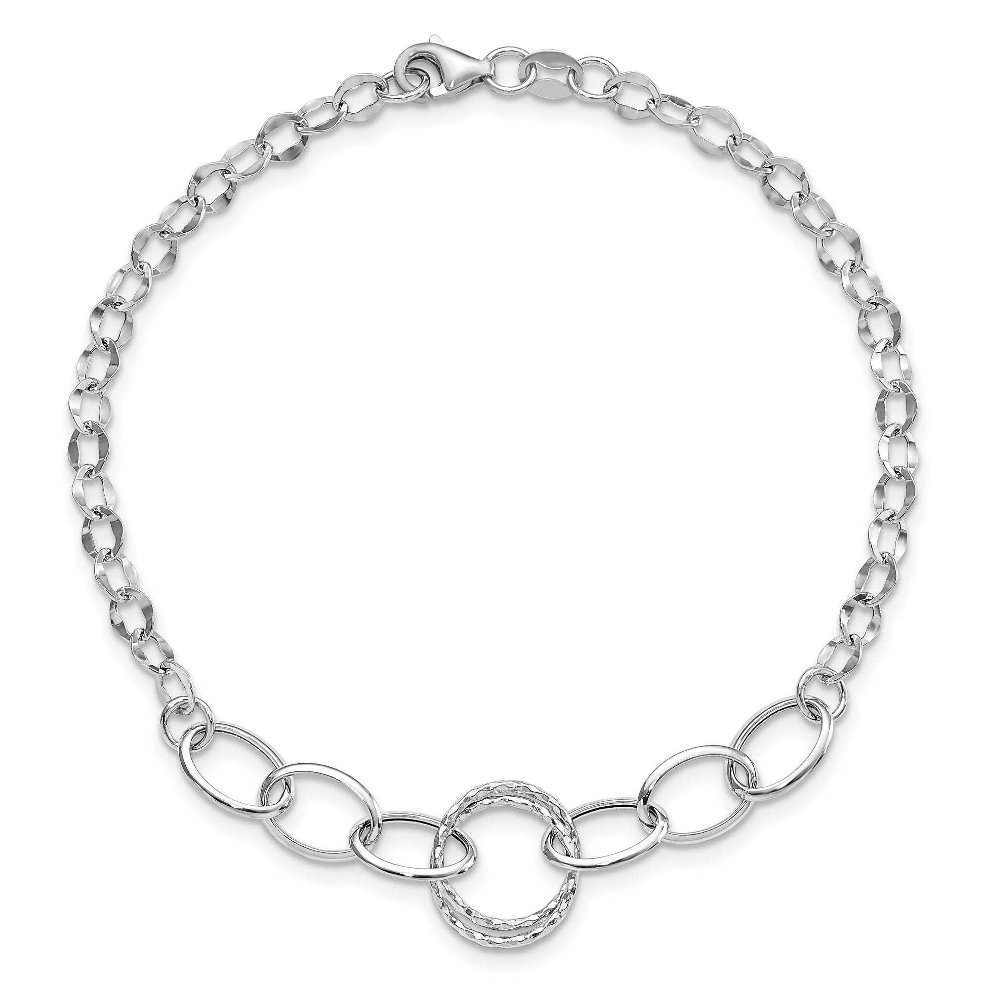 14k White Gold Polished and Textured Fancy Link 8 inch Bracelet