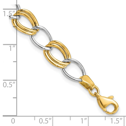 14K Two-Tone Polished 8mm Fancy Open Curb Link 7.5 inch Bracelet